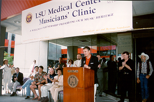 Sen. John Breaux speaking at LSU Medical Center Musicians' Clinic Dedicaton